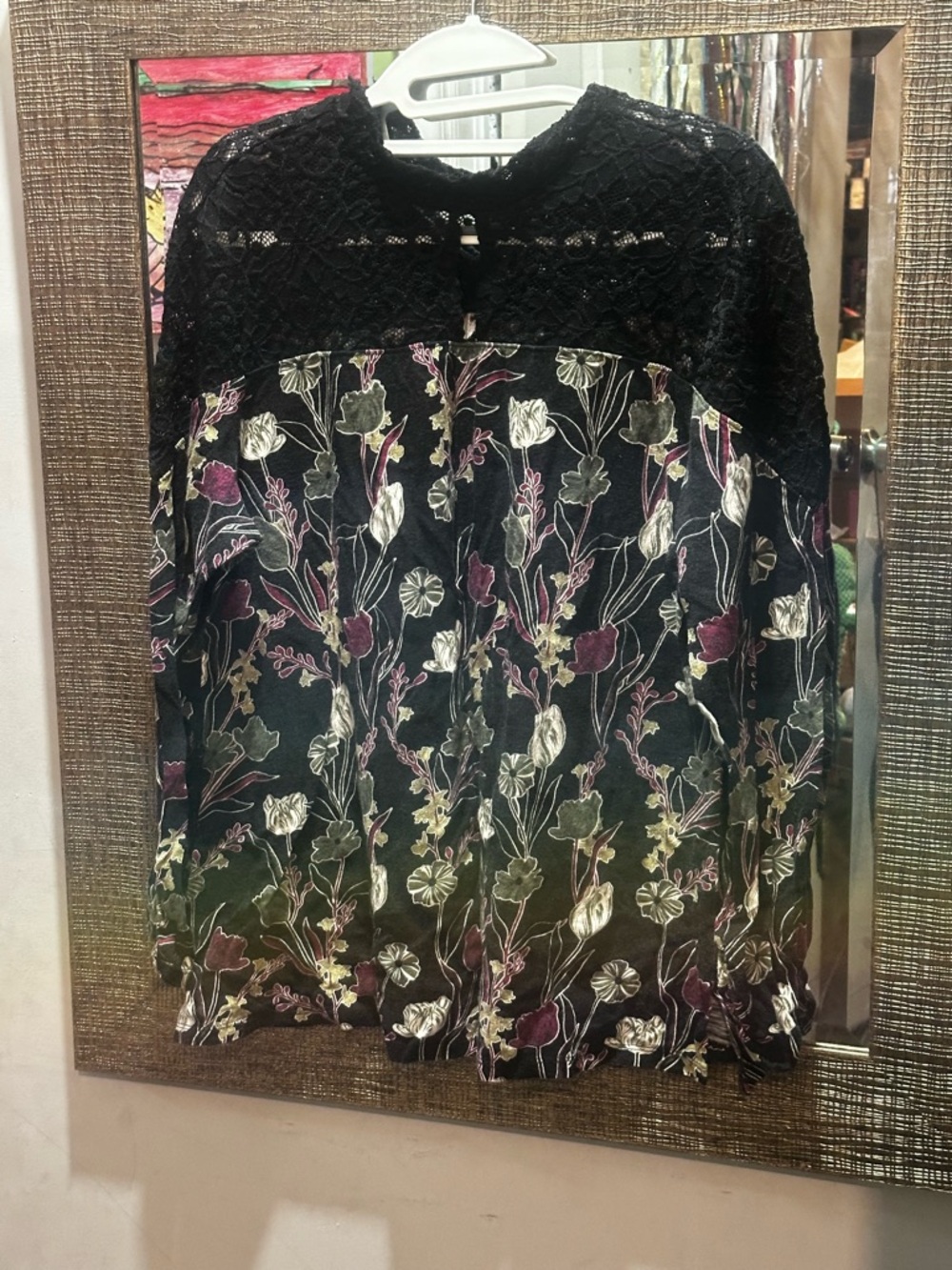 Style & Co. Black Floral A-Line Skirt with Lace Yoke